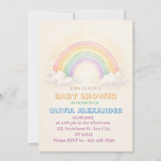 Pastellregnbåge Baby Shower Inbjudan | Whimsisk 