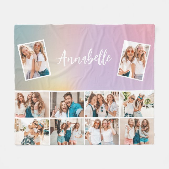 Pastellregnbåge, enkelt multifoto i monogram fleecefilt (Framsidan (Horisontell))