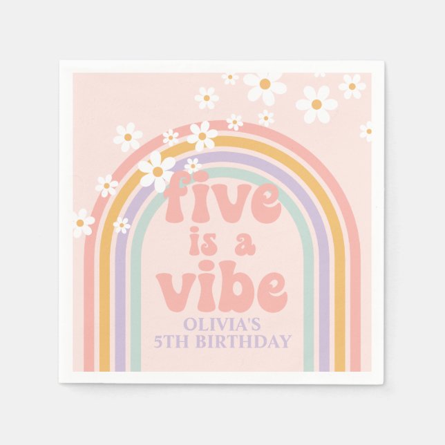 Pastellregnbåge Five is a Vibe 5-årsdag Pappersservett (Framsidan)