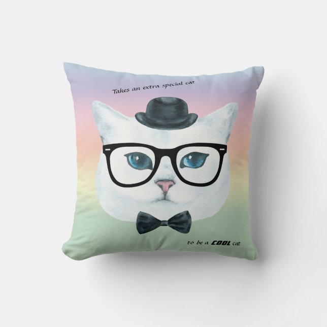 Pastellregnbåge Hipster Cat accentfyllning Kudde (Framsida)