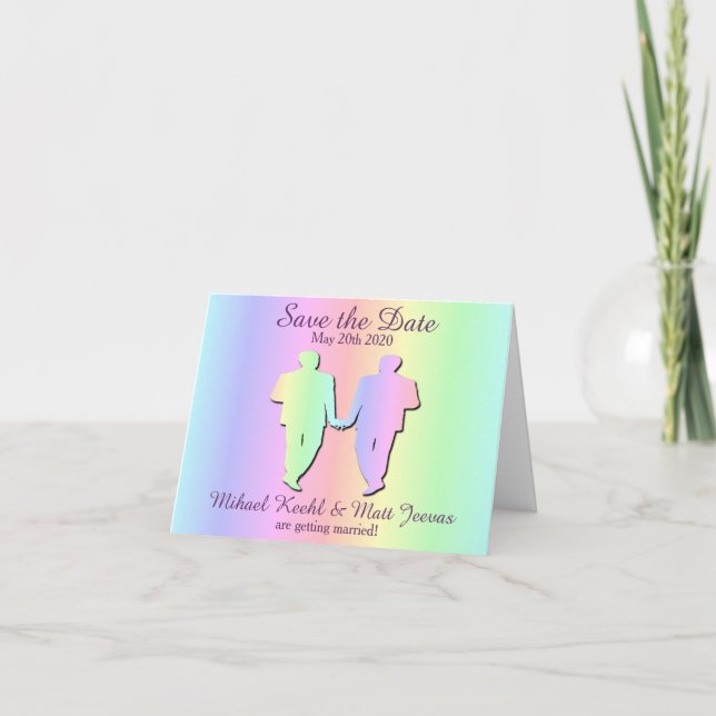 Pastellregnbåge Spara datum Notekort HBTQ-bröllop Inbjudan (Framsida)