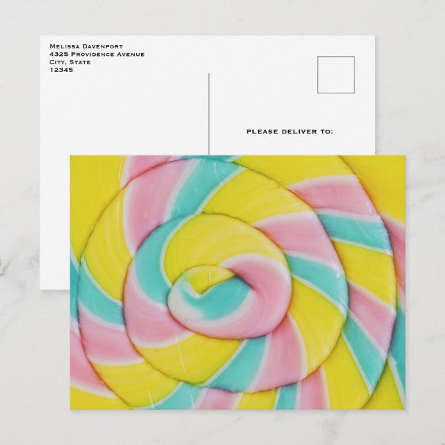 Pastellregnbåge Spiral Godis Foto Vykort (Fram/baksida)