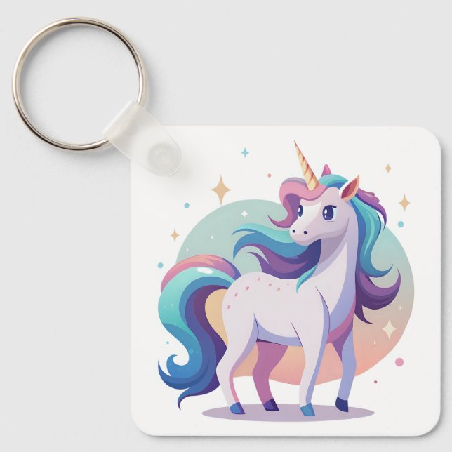 Pastellregnbågsegenmajs i tecknad stil nyckelring (Framsida)