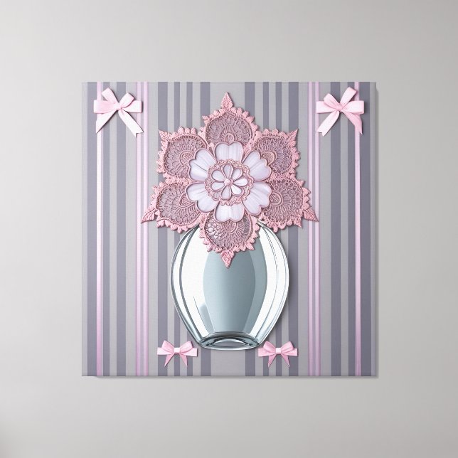 Pastellrosa båge och spetsblomma vas canvastryck (Framsida)