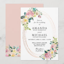 Pastellrosa blommig oval bröllopsinbjudan