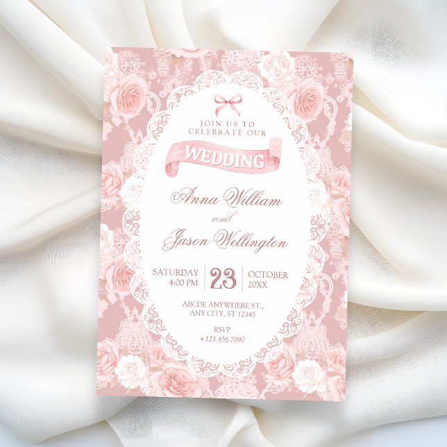 Pastellrosa blommor bröllop inbjudningar (Skapare uppladdad)