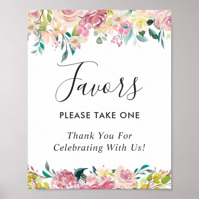 Pastellrosa blomsterbröllopspresentsskylt poster (Framsidan)