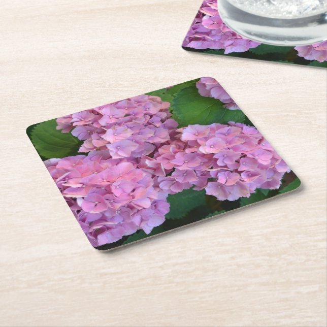 Pastellrosa Hydrangea hortensia blommor  Underlägg Papper Kvadrat (Vinklad)