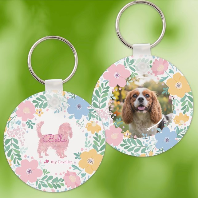 Pastellrosa krans Cavalier King Charles Spaniel  Nyckelring (Skapare uppladdad)