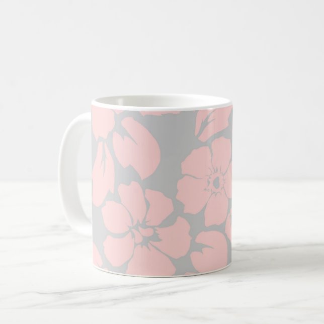 Pastellrosa och grå blommor kaffemugg (Framsida vänster)