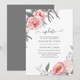 Pastellrosa och grå boho blommande bröllopsuppdate inbjudningar