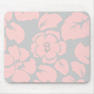 PastellRosa och Grått Blommigt Monogram Musmatta