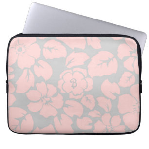 Pastellrosa och grått blomstermonogram laptop fodral