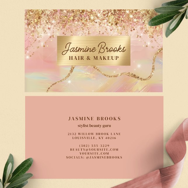 Pastellrosa och guld modern glitter visitkort (Skapare uppladdad)