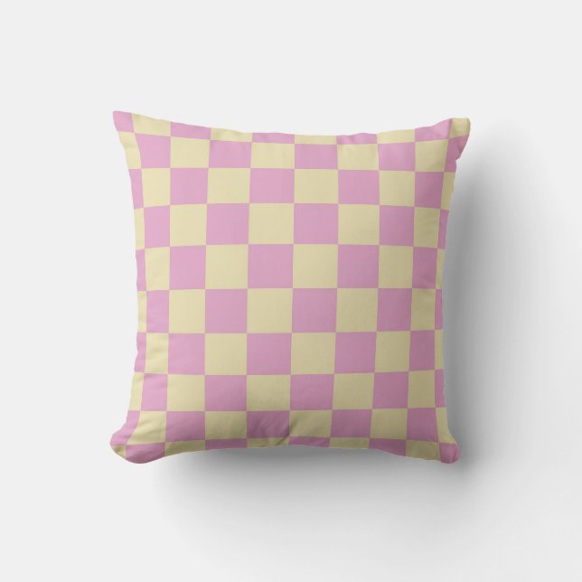 Pastellrosa och ljust gul rutig mönster kudde (Framsida)