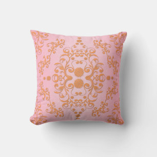 Pastellrosa och persikorosa blomsterdamask kudde