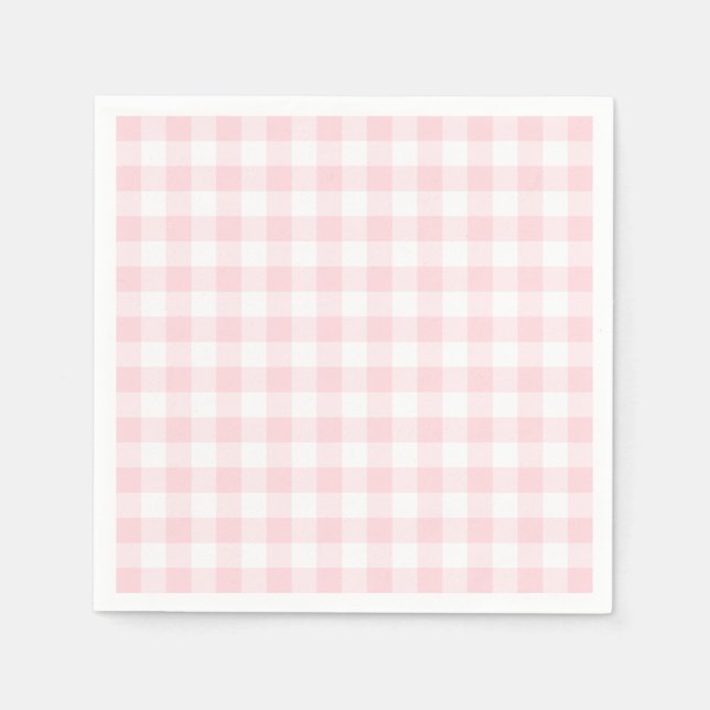 Pastellrosa och vit Gingham Pappersservett (Framsidan)
