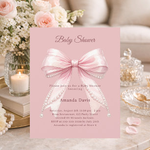 Pastellrosa pärl elegant flicka Baby Shower-inbjud