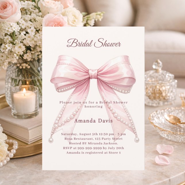 Pastellrosa pärlor eleganta Bröllopsdusch Inbjudningar (Skapare uppladdad)