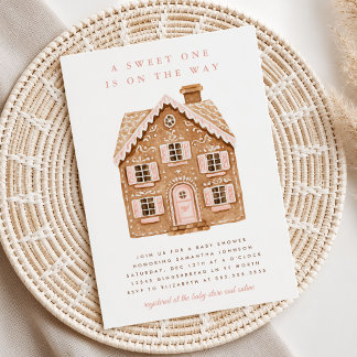 Pastellrosa pepparkakstema flicka jul bebisshower inbjudningar