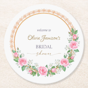 Pastellrosa rosor & babysand brudkrans underlägg papper rund
