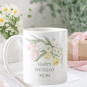 Pastellrosa tulpaner Narcisser Blommig Födelsedags Kaffemugg