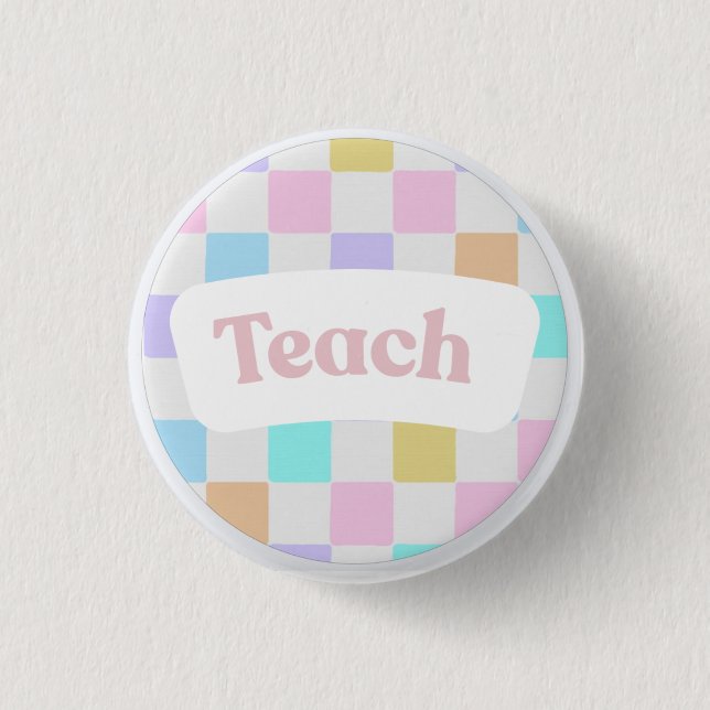 Pastellrutig “Teach” Knapp (Framsida)