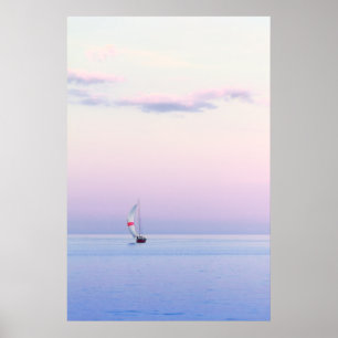 PastellSjölandskap med segelbåt Poster