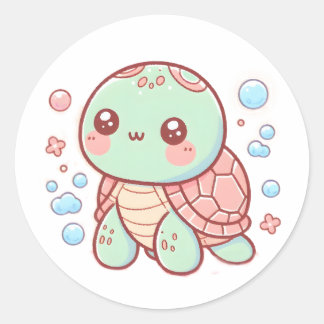 Pastellsköldpaddsdesign, Cute Soft Färg Turtle Art Runt Klistermärke
