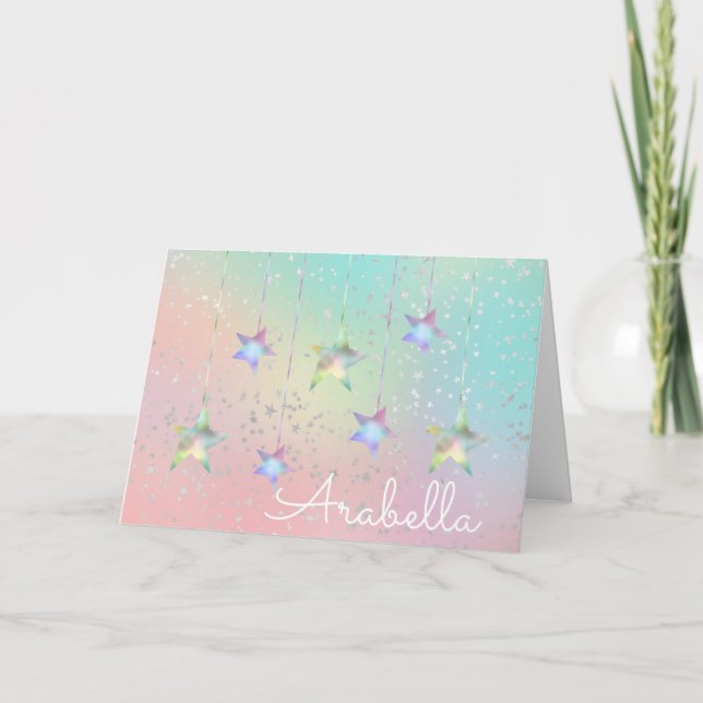 Pastellsnurra holografisk stjärna, band söt rosa kort (Framsida)