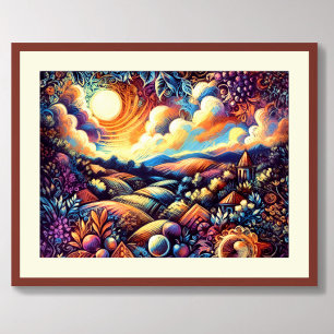 Pastellteckning Abstrakt Landskap Poster