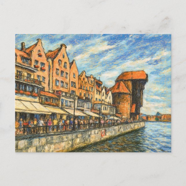 Pastellteckning av Danzigs historiska kranport i d Helg Vykort (Framsida)