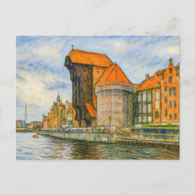 Pastellteckning av Danzigs historiska kranport i d Helg Vykort (Framsida)