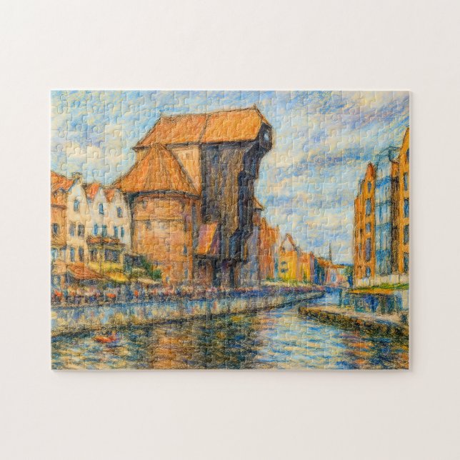Pastellteckning av Danzigs historiska kranport i d Pussel (Horisontell)