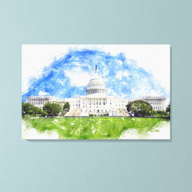 Pastellteckning av Kapitolium i USA Canvastryck (Pastel Drawing of the United States Capitol. Canvas Print)