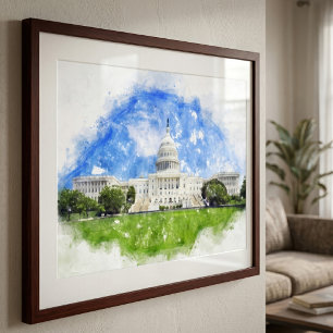 Pastellteckning av Kapitolium i USA Fototryck