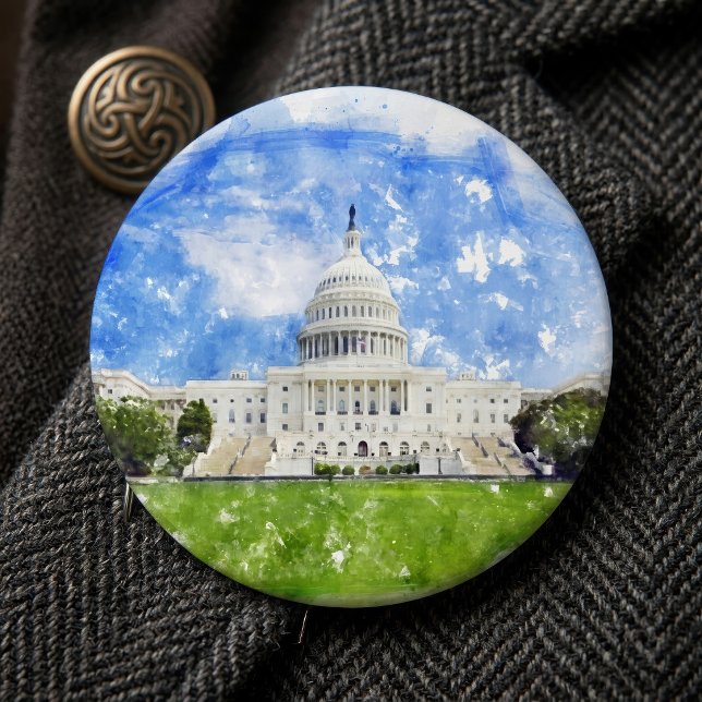 Pastellteckning av Kapitolium i USA Knapp (Pastel Drawing of the United States Capitol. Button)