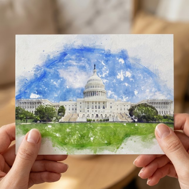 Pastellteckning av Kapitolium i USA Vykort (Pastel Drawing of the United States Capitol. Postcard)