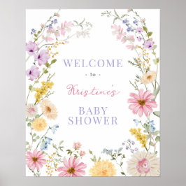 Pastellträdgård Blommande Baby Shower Välkomstskyl Poster