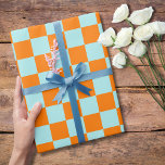 Pastellturkos Orange Checkboard Presentpapper<br><div class="desc">Klistra in turkos och Orange Checkerboard Vintage Wrapping Papper</div>