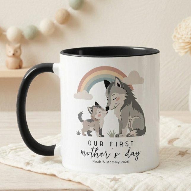 Pastellvargmamma och unge Första mors dag regnbåge Mugg (Skapare uppladdad)