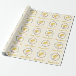 Pastellvidekrans och liten kyckling God påsk Presentpapper