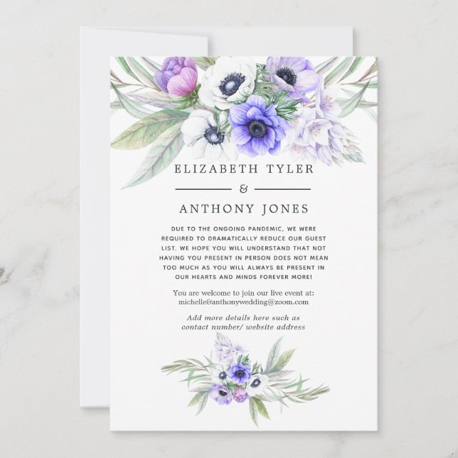 Pastellviolett blomsterarrangemang förminskad gäst meddelande (Framsida)