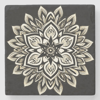 pastellvit och rosa blommigt mandala stenunderlägg