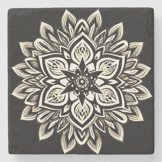 pastellvit och rosa blommigt mandala stenunderlägg (Framsidan)