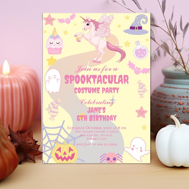 Pasteloween Cute Unicorn Halloween Födelsedagsfest Inbjudningar (Skapare uppladdad)