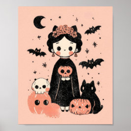 Pasteloween Frida Kahlo Rosa Halloween Nursery Poster