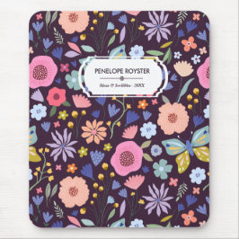 Pastels & Dark Plum Floral Pattern Name Mouse Pad Musmatta