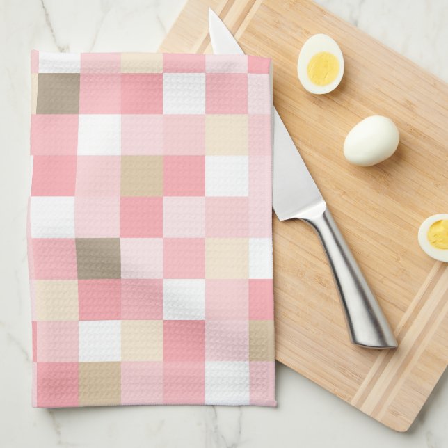 PASTELSKADER AV ROSA OCH BROWN CUBE MÖNSTER KÖKSHANDDUK (Vikt i Fjärdedel)