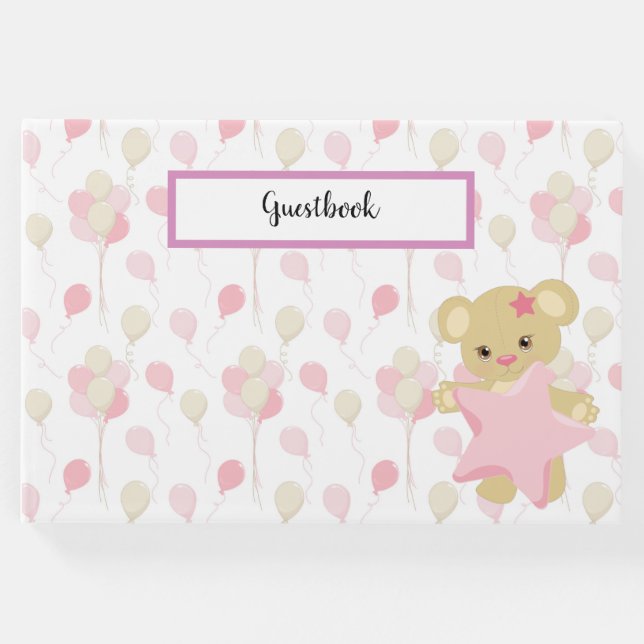 PASTELSKADER FÖR ROSA OCH TAN-BALLOONER OCH NALLE GÄSTBÖCKER (Framsida)